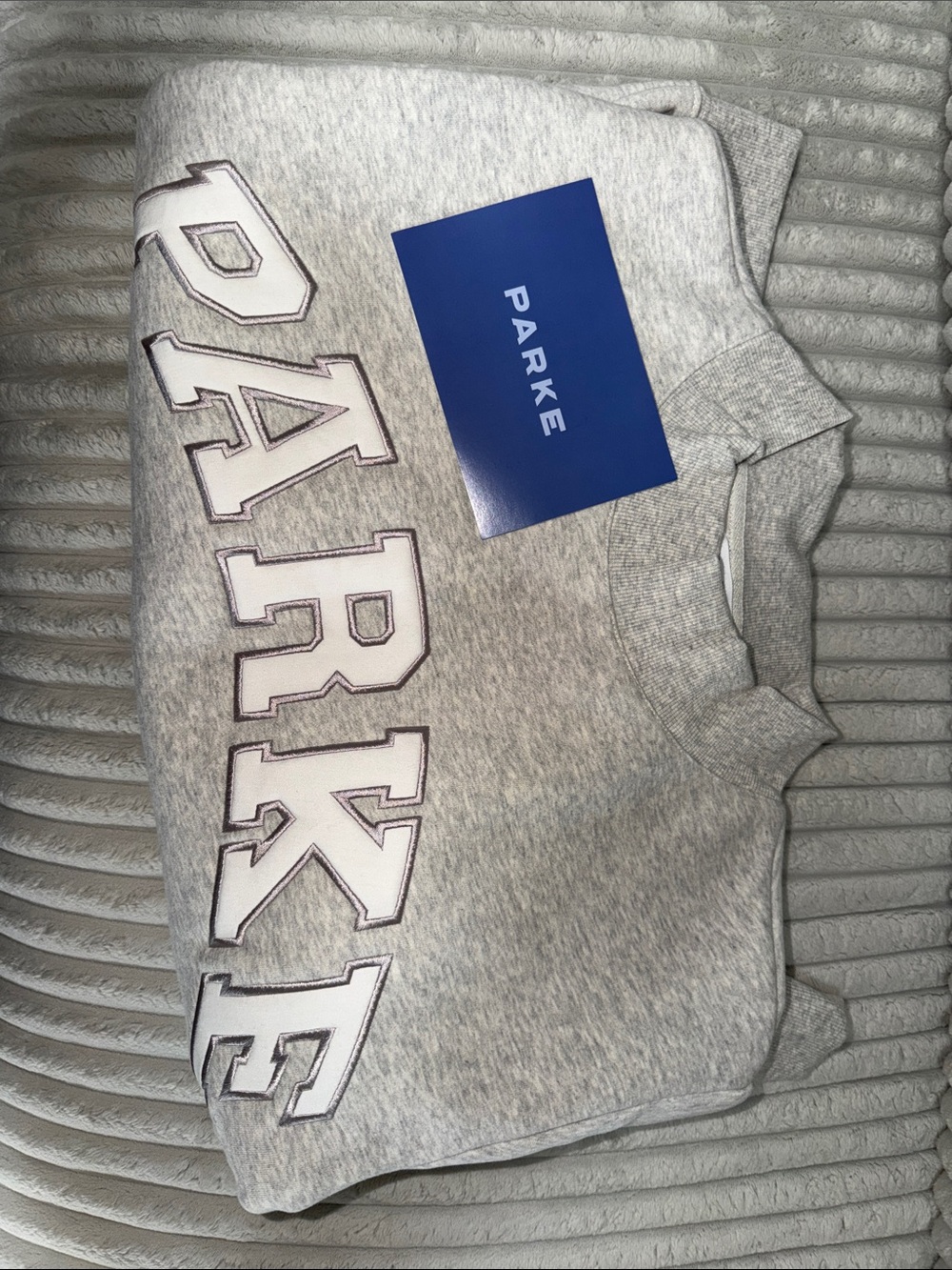 Parke Grey Crewneck Sweatshirt with White Lettering Fleece